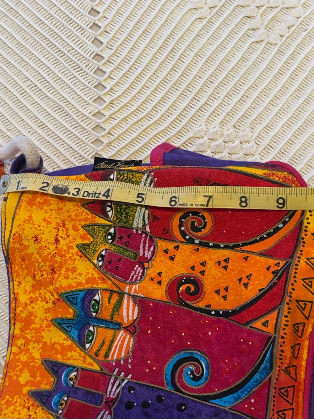 Laurel Burch Multicolor Cat-Print Shoulder Bag - Orange, Purple, Blue, Red - Picture 13 of 13
